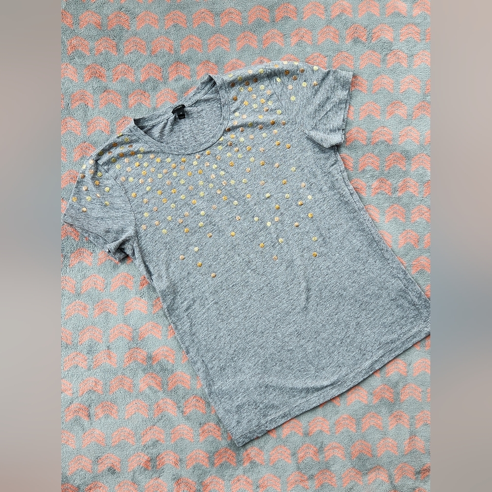 J. Crew Grey Gold and Copper Glitter Polka Dot T-Shirt Size Medium